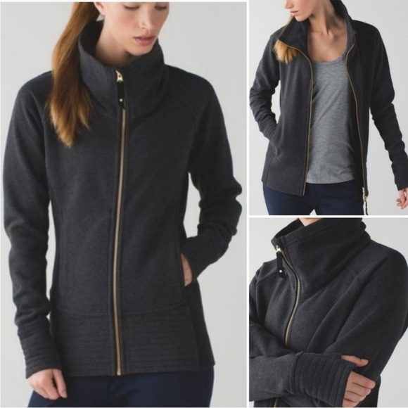 lululemon athletica Jackets & Blazers - Lululemon "Radiant" Heathered Black Gold Accents Thick Funnel Neck Zip-Up Jacket